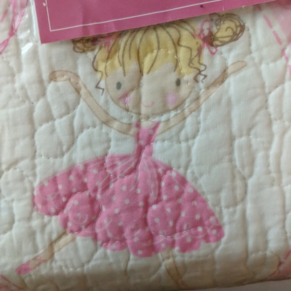 Ballerina Pink Bow Ribbon White Full/Queen Quilt Only by Charles Street.